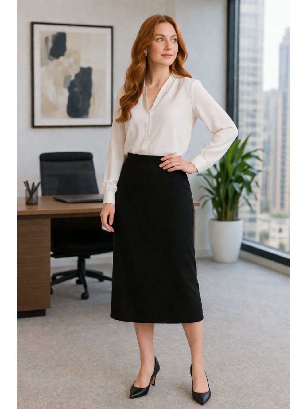 Goldworm Italia Women’s A-Line Wool Knit Skirt Black Size 12 Classic Office Midi